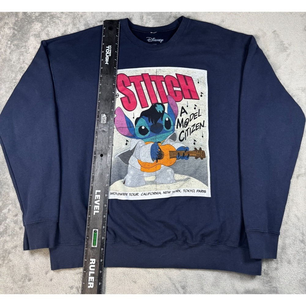 Disney Lilo & Stitch Elvis Model Citizen Graphic Sweatshirt Navy Large RN117508 - Picture 4 of 11